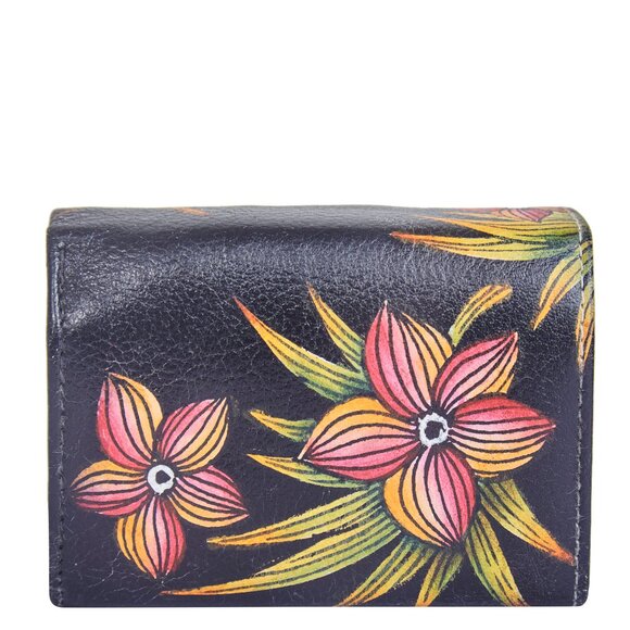 Hand-Painted Flower Artwork Leather Bifold Wallet with Card Slot for Women - Picture 1 of 7